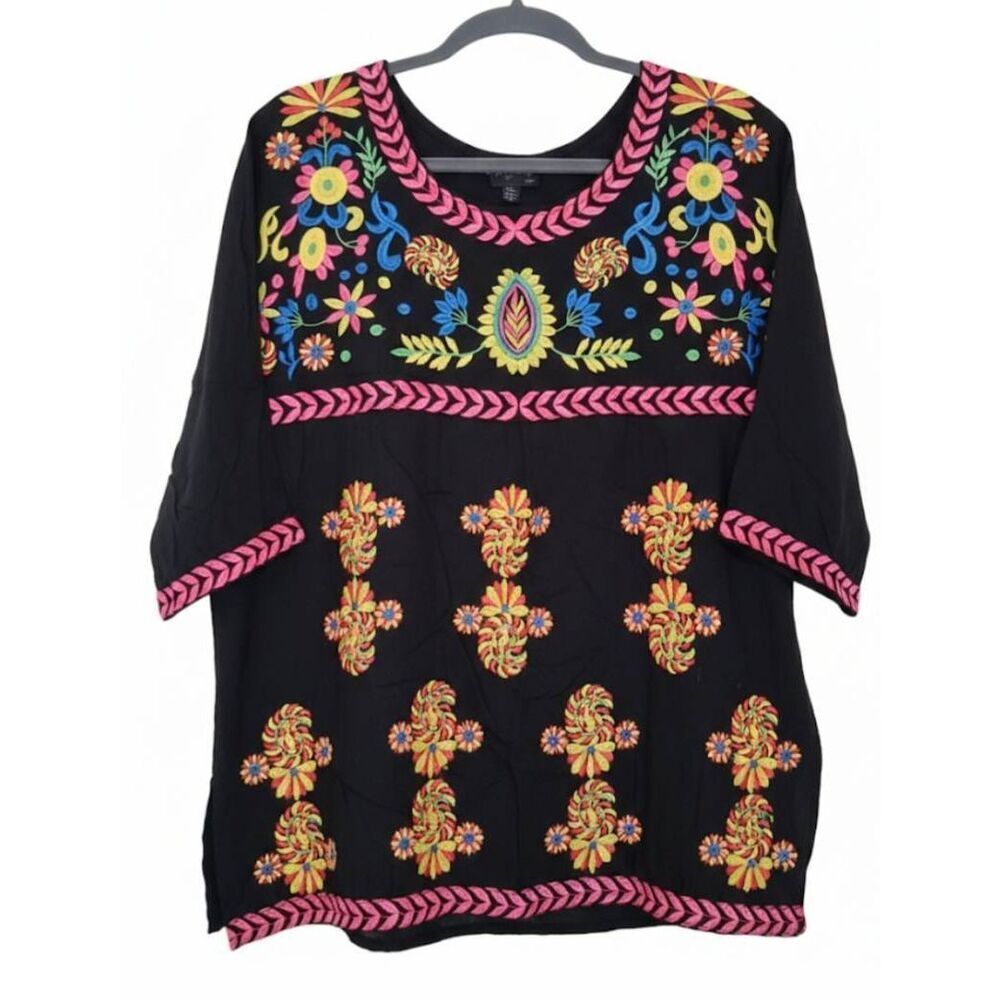 Women medium Mexican full embroidery blouse huipil el interior jalapa hippie top